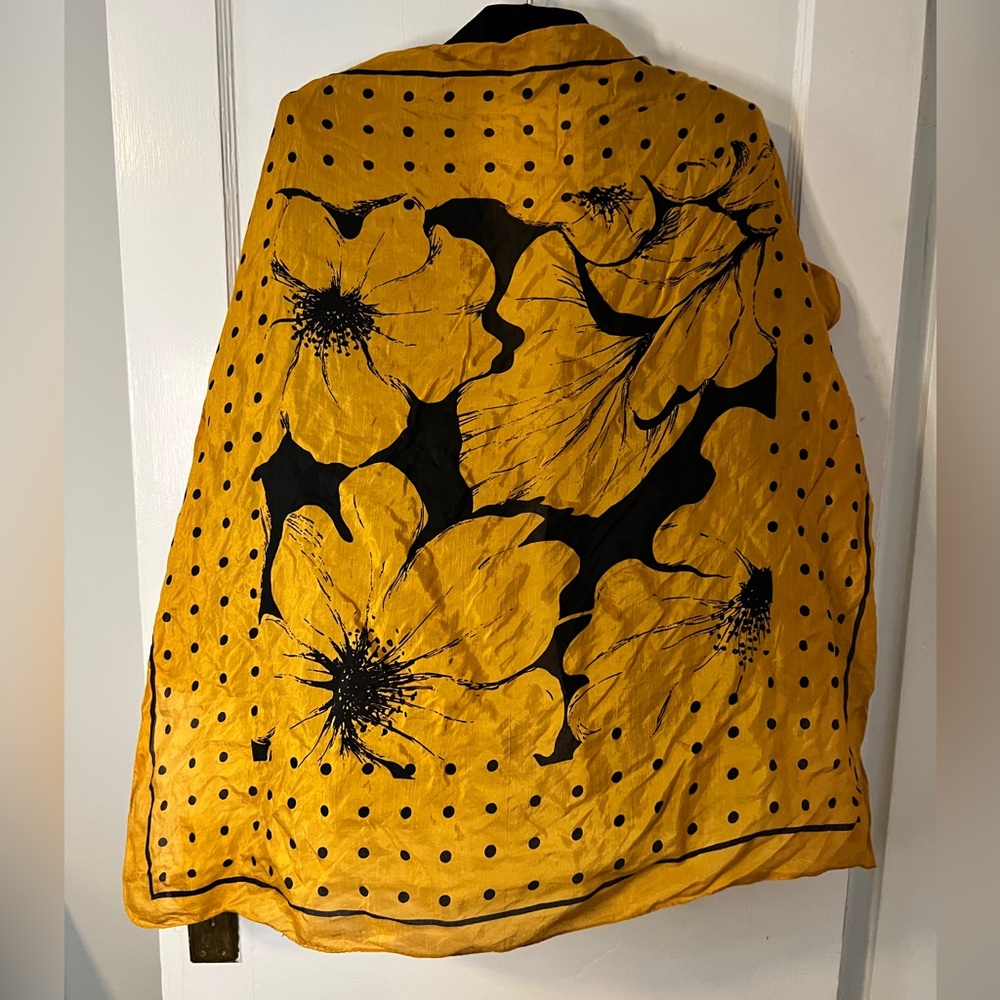 Vintage Gudi Floral Scarf - Mustard Yellow & Black